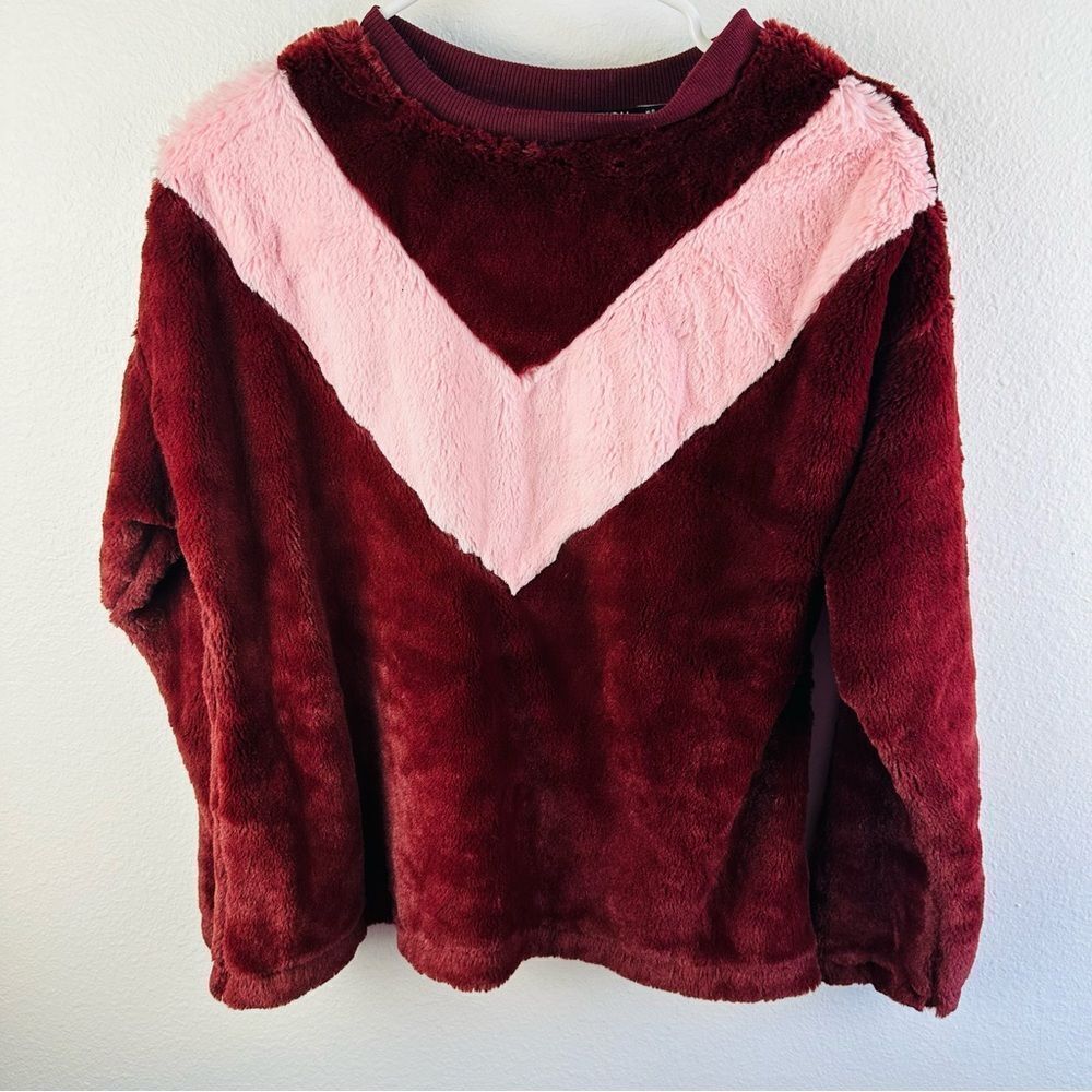 Nasty Gal Burgundy Pink Soft Fleece Long Sleeve Top Oversized Size 4